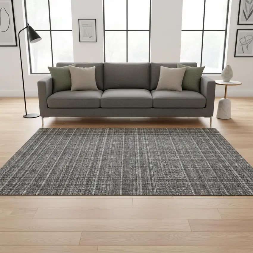 Gray And Silver Striped Washable Area Rug With UV Protection Photo 2
