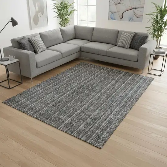 Gray And Silver Striped Washable Area Rug With UV Protection Photo 2