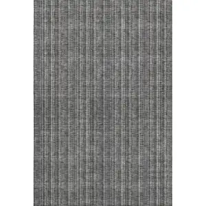 Photo of Gray And Silver Striped Washable Area Rug With UV Protection
