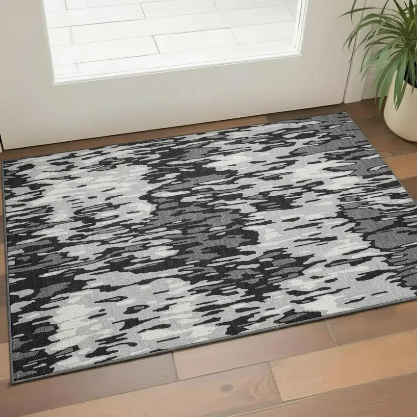 Gray And Silver Striped Washable Area Rug With UV Protection Photo 2
