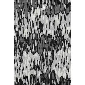 Photo of Gray And Silver Striped Washable Area Rug With UV Protection