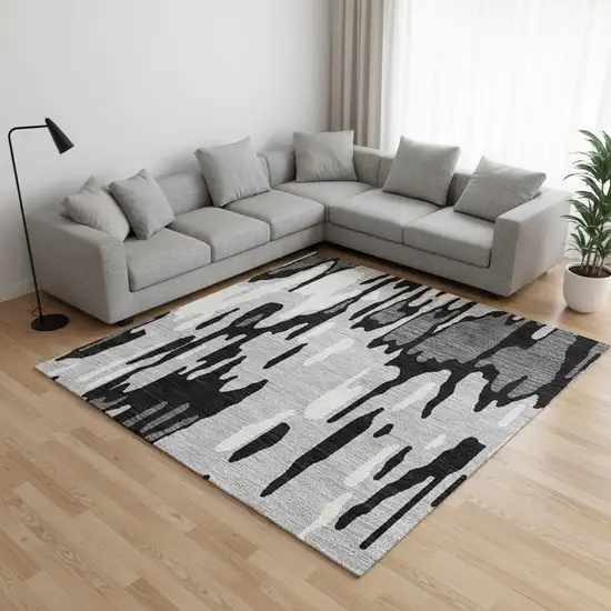 Gray And Silver Striped Washable Area Rug With UV Protection Photo 2