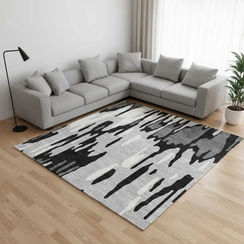 Gray And Silver Striped Washable Area Rug With UV Protection Photo 2
