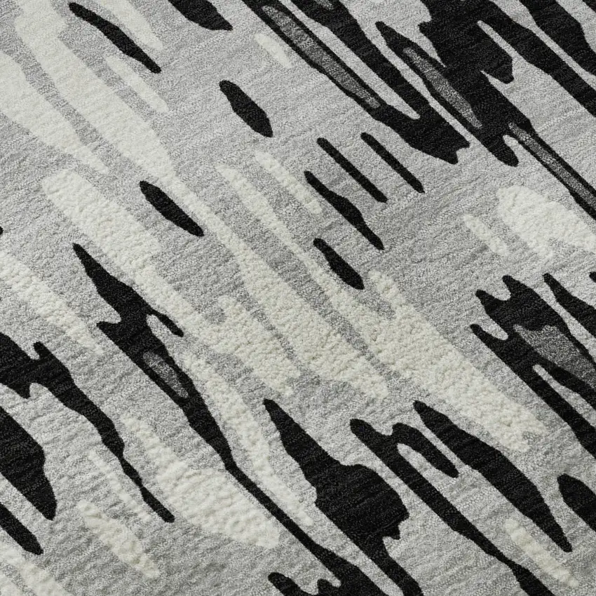 Gray And Silver Striped Washable Area Rug With UV Protection Photo 8