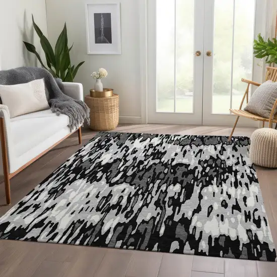 Gray And Silver Striped Washable Area Rug With UV Protection Photo 3