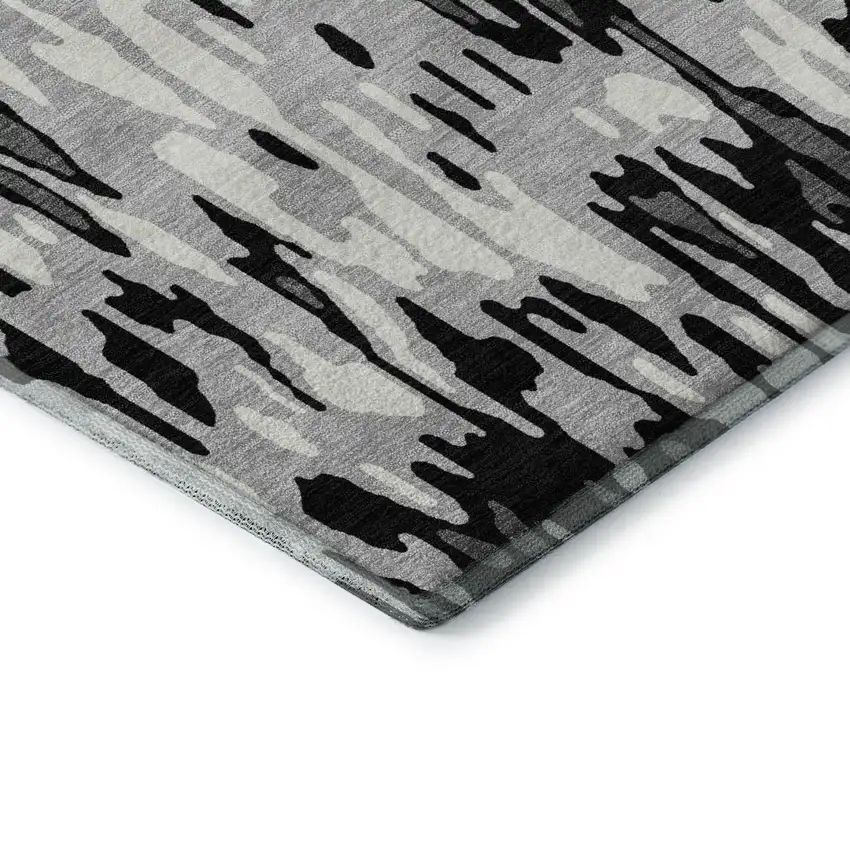 Gray And Silver Striped Washable Area Rug With UV Protection Photo 9