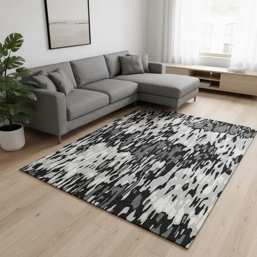 Gray And Silver Striped Washable Area Rug With UV Protection Photo 2