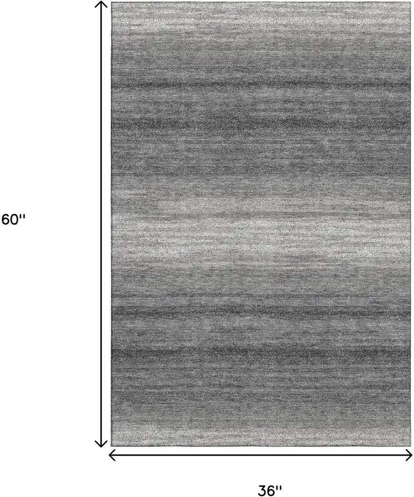 Gray And Silver Striped Washable Area Rug With UV Protection Photo 9