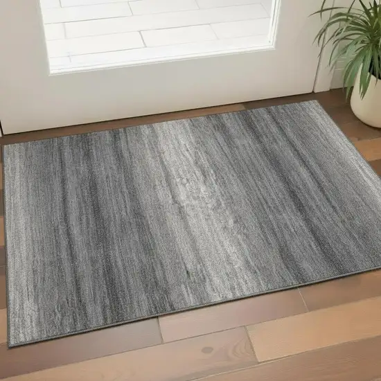 Gray And Silver Striped Washable Area Rug With UV Protection Photo 2