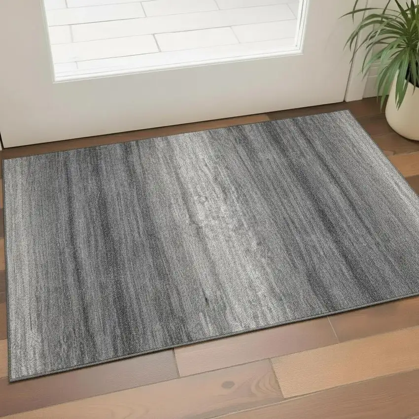 Gray And Silver Striped Washable Area Rug With UV Protection Photo 2