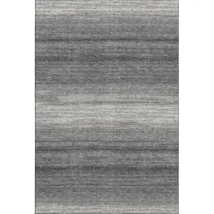 Photo of Gray And Silver Striped Washable Area Rug With UV Protection