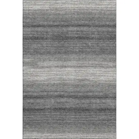 Gray And Silver Striped Washable Area Rug With UV Protection Photo 1