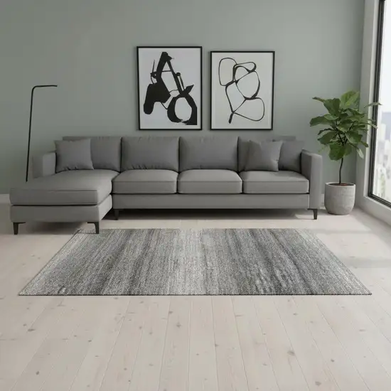 Gray And Silver Striped Washable Area Rug With UV Protection Photo 2