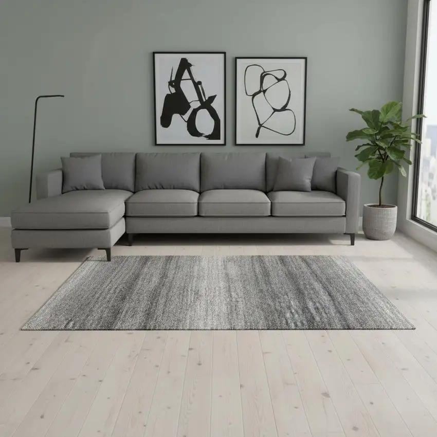 Gray And Silver Striped Washable Area Rug With UV Protection Photo 2