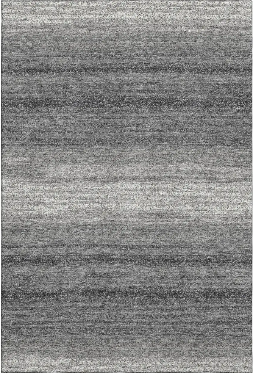 Gray And Silver Striped Washable Area Rug With UV Protection Photo 1