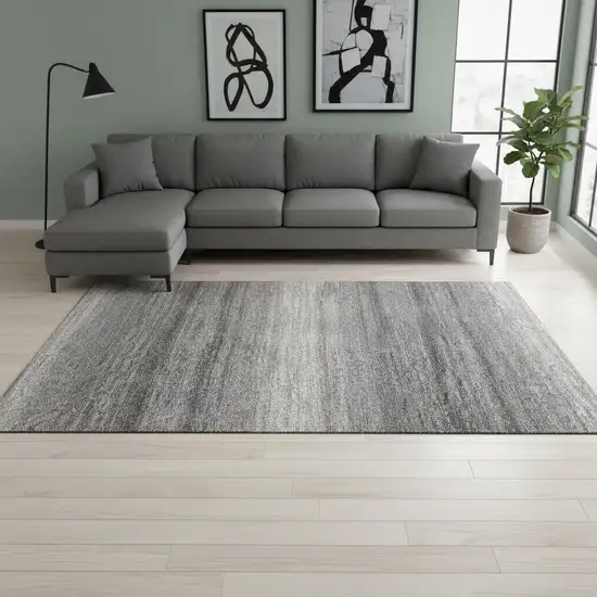 Gray And Silver Striped Washable Area Rug With UV Protection Photo 2