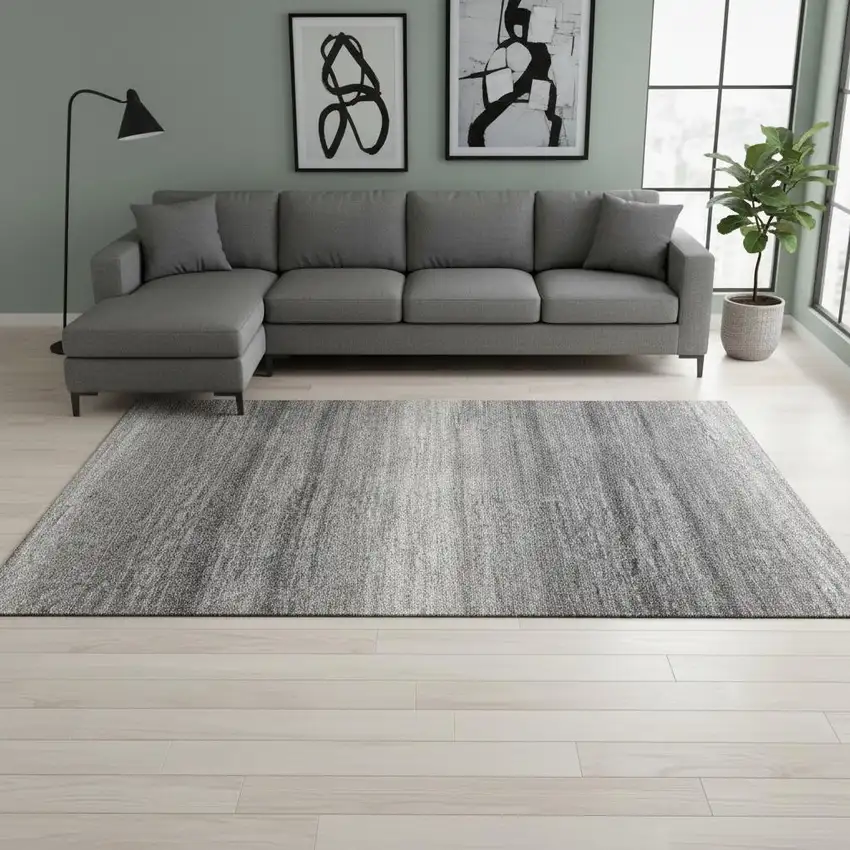 Gray And Silver Striped Washable Area Rug With UV Protection Photo 2