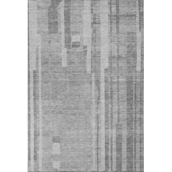 Gray And Silver Striped Washable Area Rug With UV Protection Photo 3