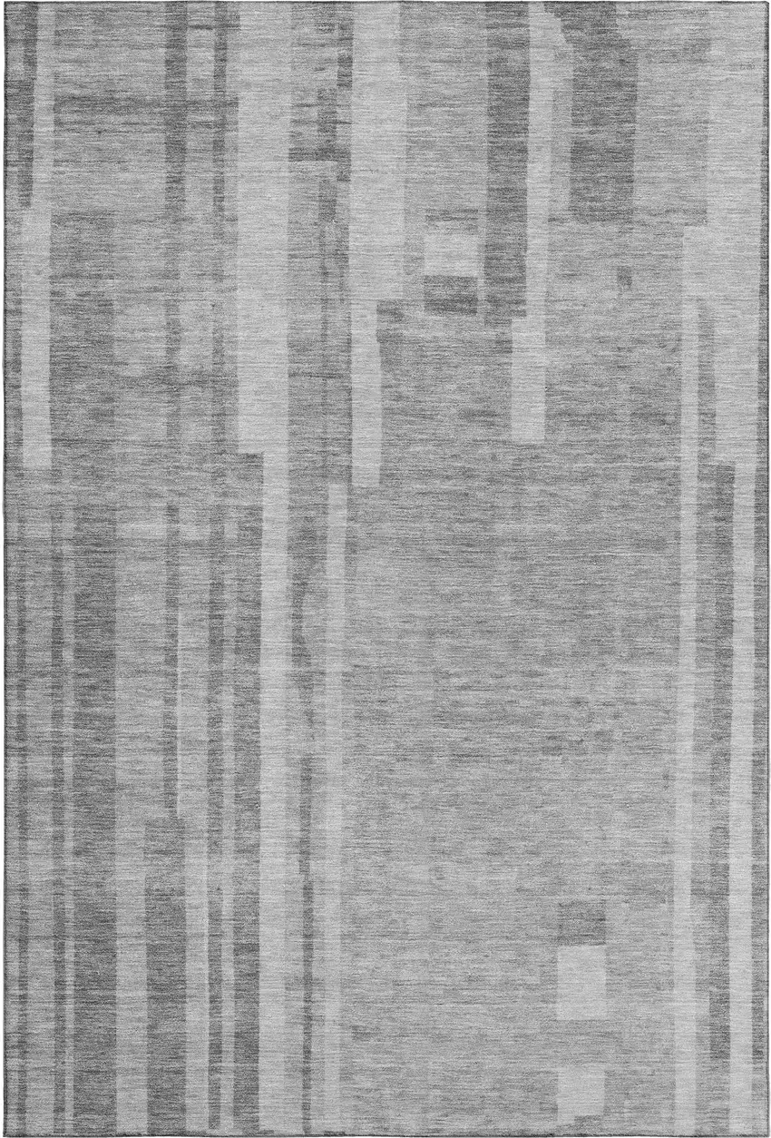 Gray And Silver Striped Washable Area Rug With UV Protection Photo 1