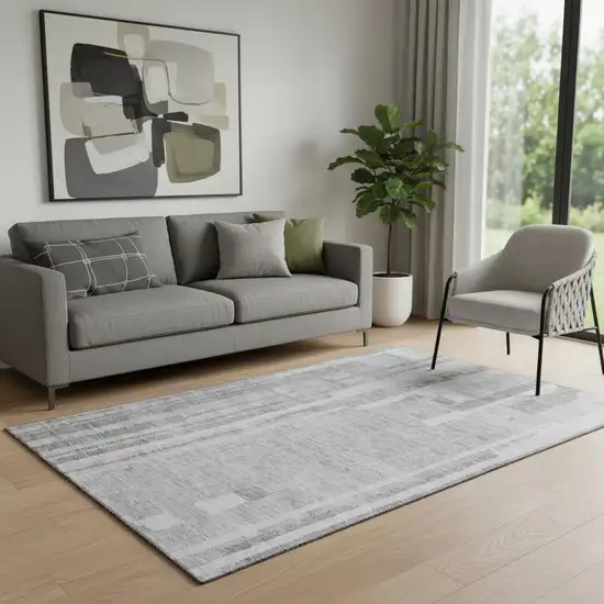 Gray And Silver Striped Washable Area Rug With UV Protection Photo 2