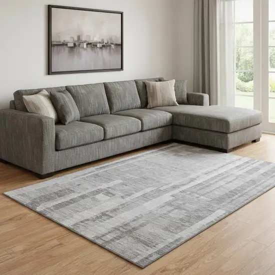 Gray And Silver Striped Washable Area Rug With UV Protection Photo 2