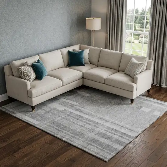 Gray And Silver Striped Washable Area Rug With UV Protection Photo 1