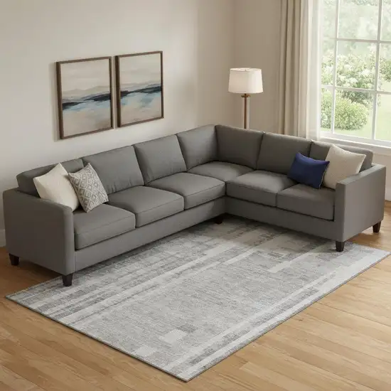 Gray And Silver Striped Washable Area Rug With UV Protection Photo 2