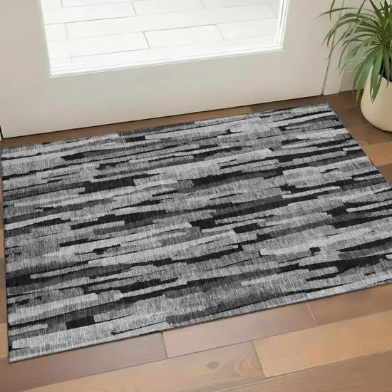 Gray And Silver Striped Washable Area Rug With UV Protection Photo 1