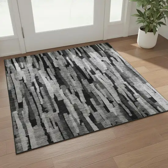 Gray And Silver Striped Washable Area Rug With UV Protection Photo 2