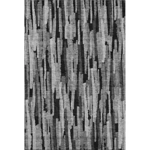 Photo of Gray And Silver Striped Washable Area Rug With UV Protection