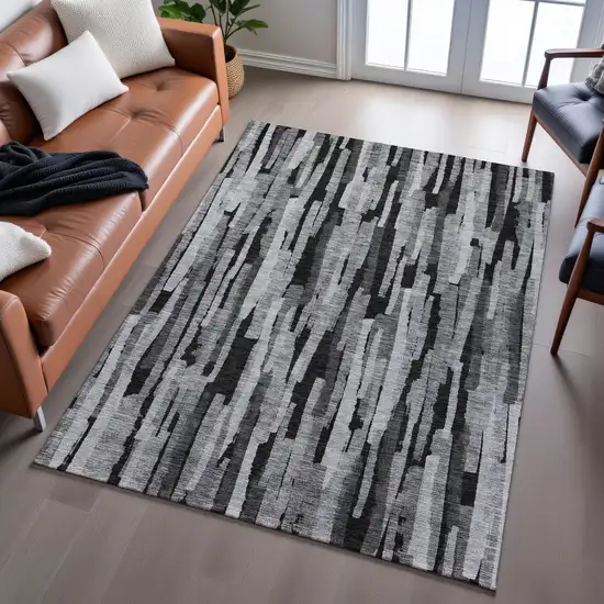 Gray And Silver Striped Washable Area Rug With UV Protection Photo 5