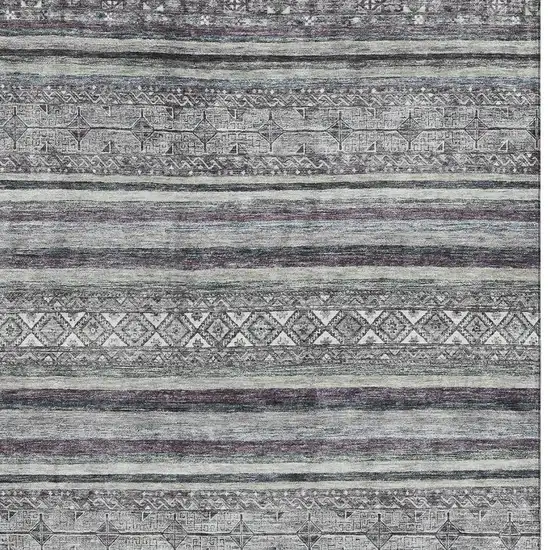Gray And Silver Striped Washable Area Rug With UV Protection Photo 2