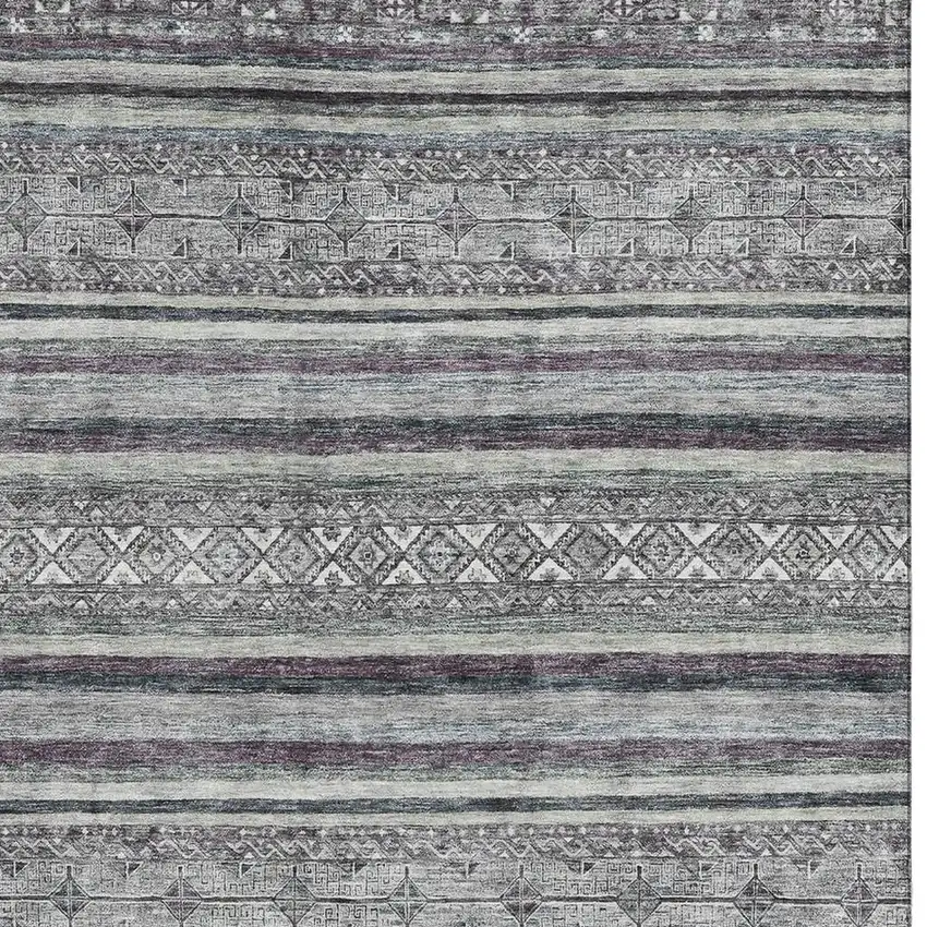 Gray And Silver Striped Washable Area Rug With UV Protection Photo 2
