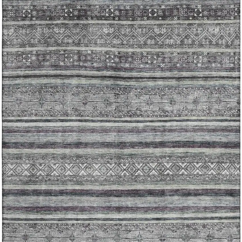 Gray And Silver Striped Washable Area Rug With UV Protection Photo 3