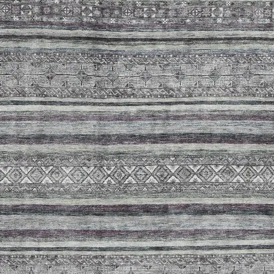 Gray And Silver Striped Washable Area Rug With UV Protection Photo 2