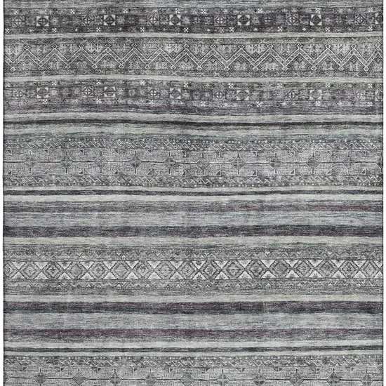 Gray And Silver Striped Washable Area Rug With UV Protection Photo 3