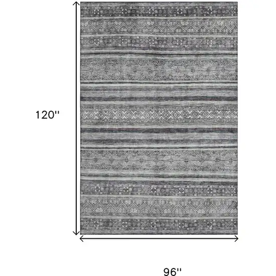Gray And Silver Striped Washable Area Rug With UV Protection Photo 9