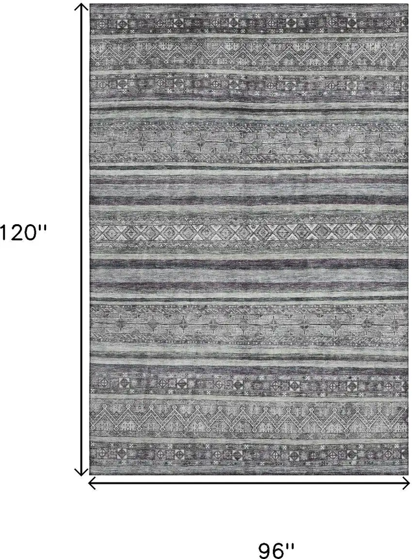 Gray And Silver Striped Washable Area Rug With UV Protection Photo 9
