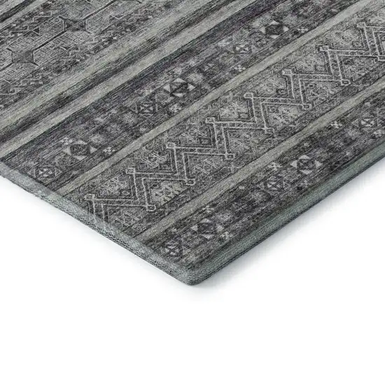 Gray And Silver Striped Washable Area Rug With UV Protection Photo 6