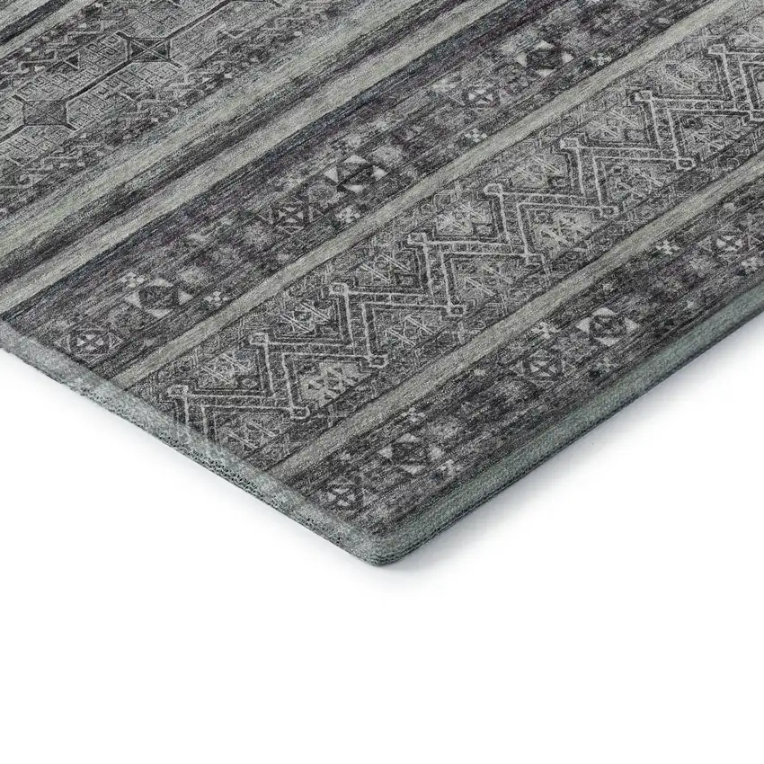 Gray And Silver Striped Washable Area Rug With UV Protection Photo 6
