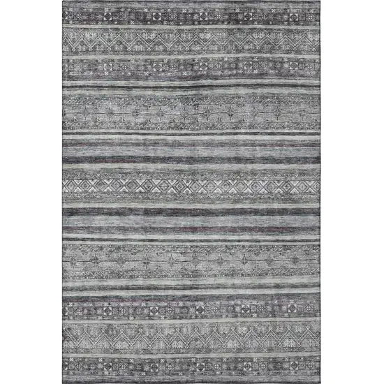 Gray And Silver Striped Washable Area Rug With UV Protection Photo 2