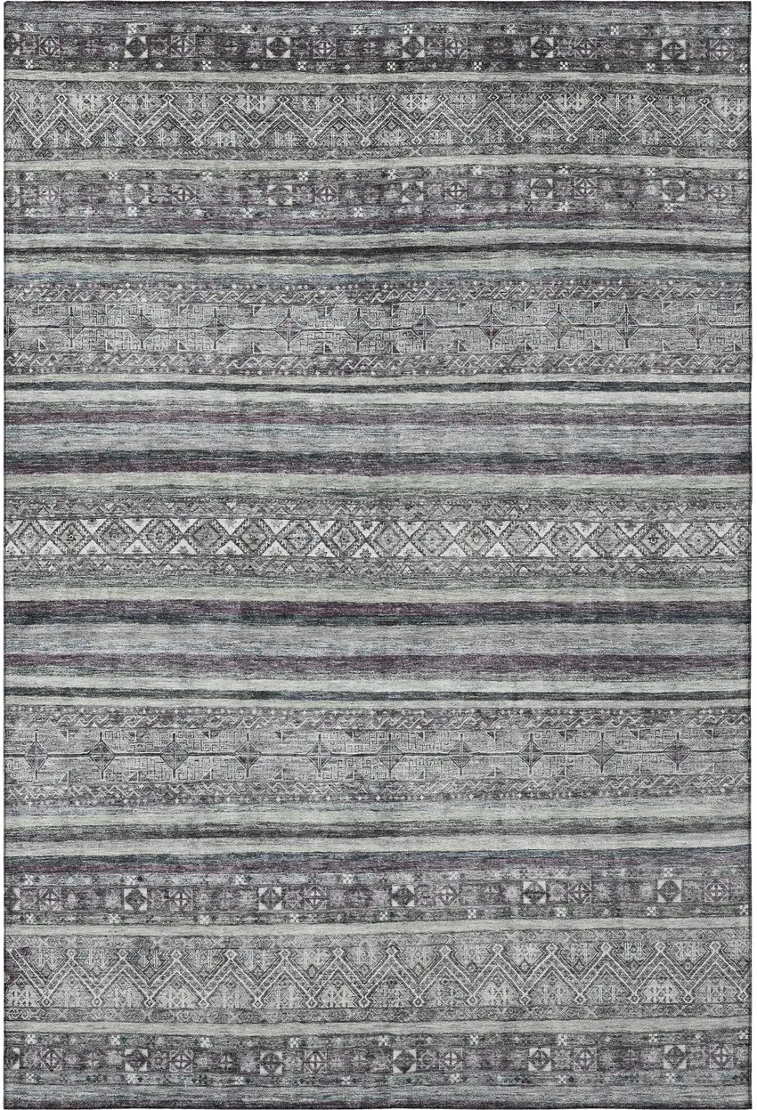 Gray And Silver Striped Washable Area Rug With UV Protection Photo 2