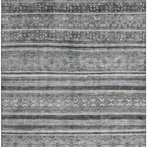 Photo of Gray And Silver Striped Washable Area Rug With UV Protection