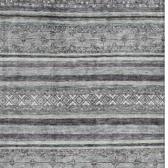 Gray And Silver Striped Washable Area Rug With UV Protection Photo 2