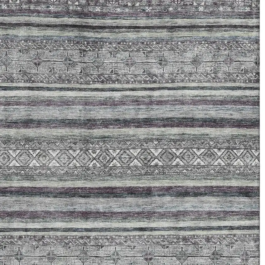 Gray And Silver Striped Washable Area Rug With UV Protection Photo 2