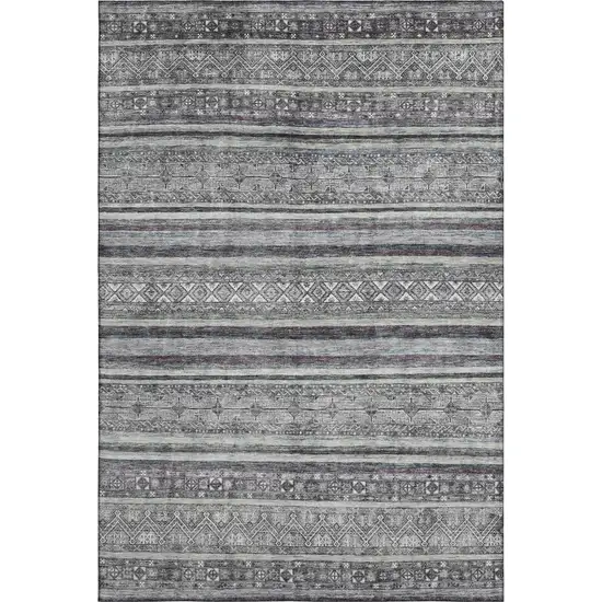 Gray And Silver Striped Washable Area Rug With UV Protection Photo 1