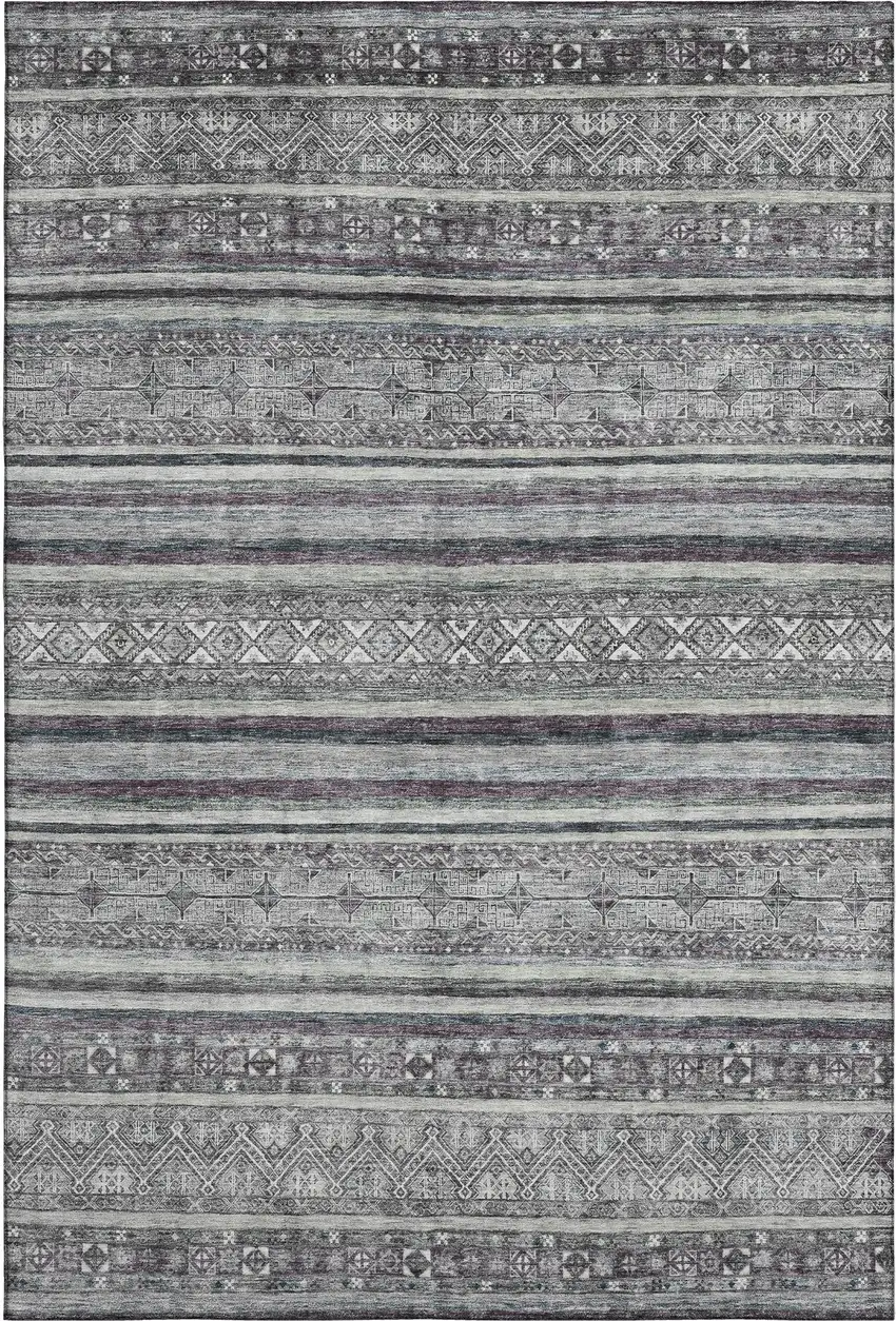 Gray And Silver Striped Washable Area Rug With UV Protection Photo 1