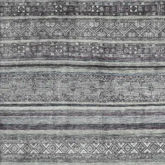 Gray And Silver Striped Washable Area Rug With UV Protection Photo 2