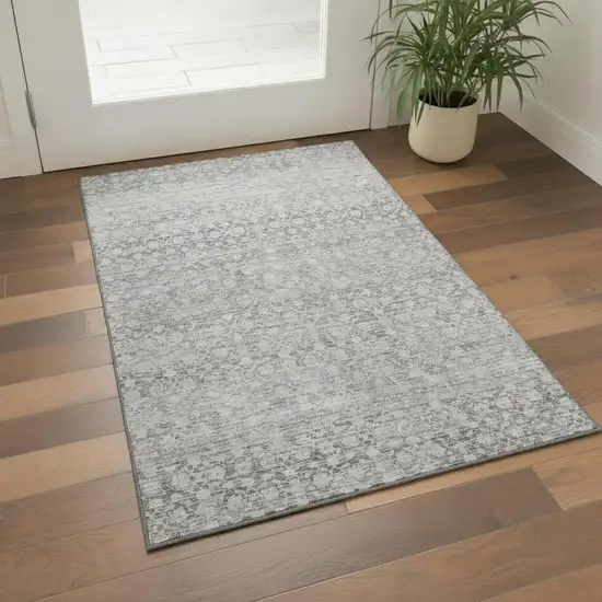 Gray And Silver Striped Washable Area Rug With UV Protection Photo 2