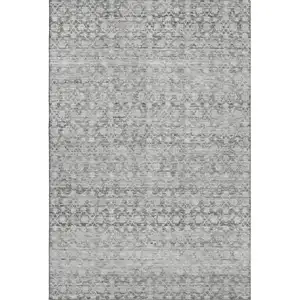 Photo of Gray And Silver Striped Washable Area Rug With UV Protection